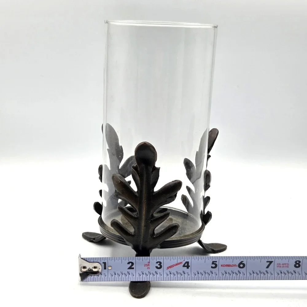 RETRO Pier 1 Hurricane Candle Holder Leaves Iron Base‎